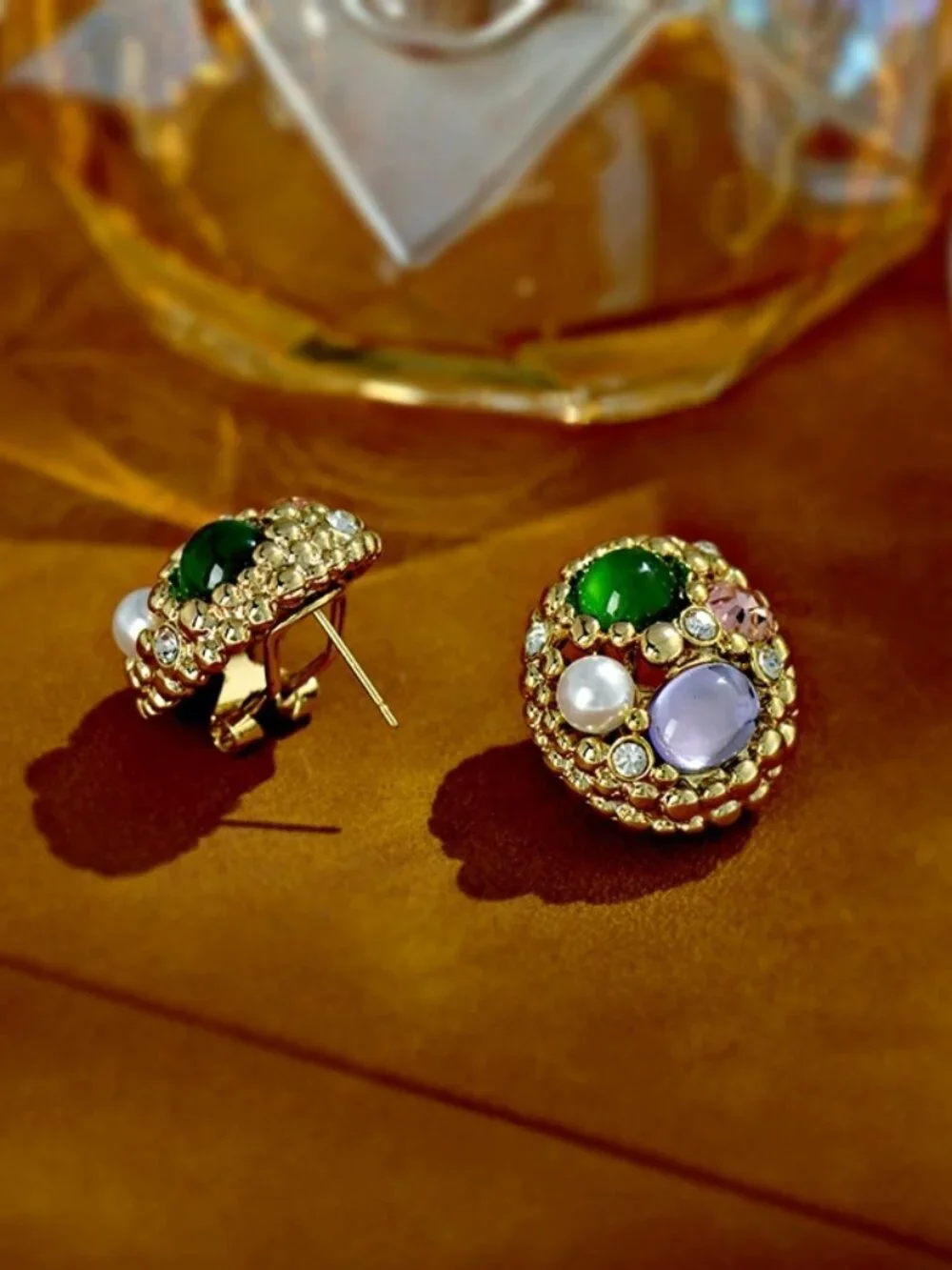Vintage Gemstone Cluster Stud Earrings
